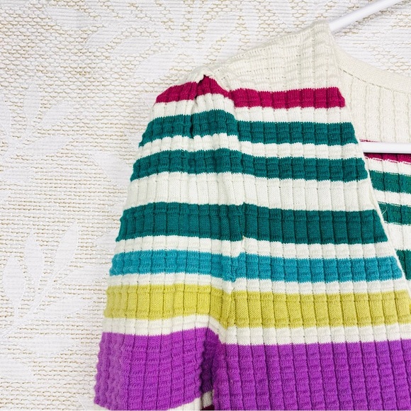 Free People Striped Multicolor Gidget Waffle Knit V-Neck Sweater Dress - Picture 4 of 6